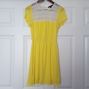 Yellow Lace Dress with Faux Pearl Buttons